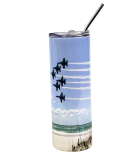 BLUE ANGELS OVER THE BEACH - TUMBLER W/ METAL STRAW