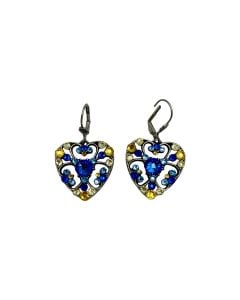 BLUE GOLD HEART EARRINGS