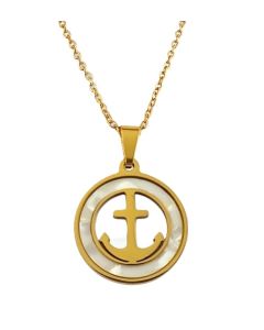 Gold Mother of Pearl Anchor Necklace