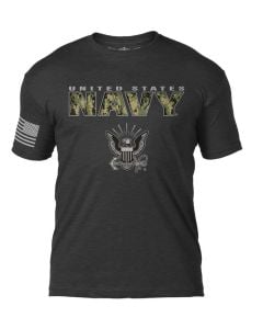 NAVY CAMO TEXT SHIRT