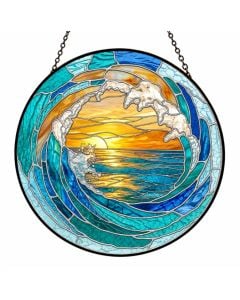 Ocean Wave Stained Glass Suncatcher
