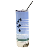 BLUE ANGELS OVER THE BEACH - TUMBLER W/ METAL STRAW