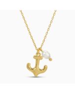 Coastal Anchor Pearl Pendant Necklace